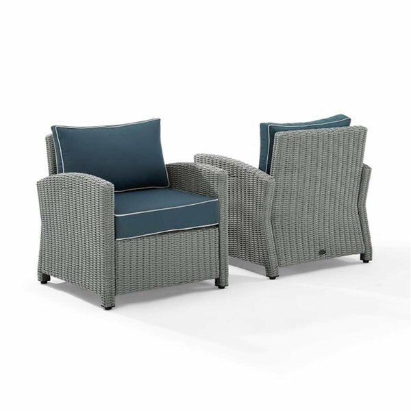 Claustro Bradenton Outdoor Wicker Armchair Set - 2 Armchairs, Navy & Gray - 2 Piece CL3046433